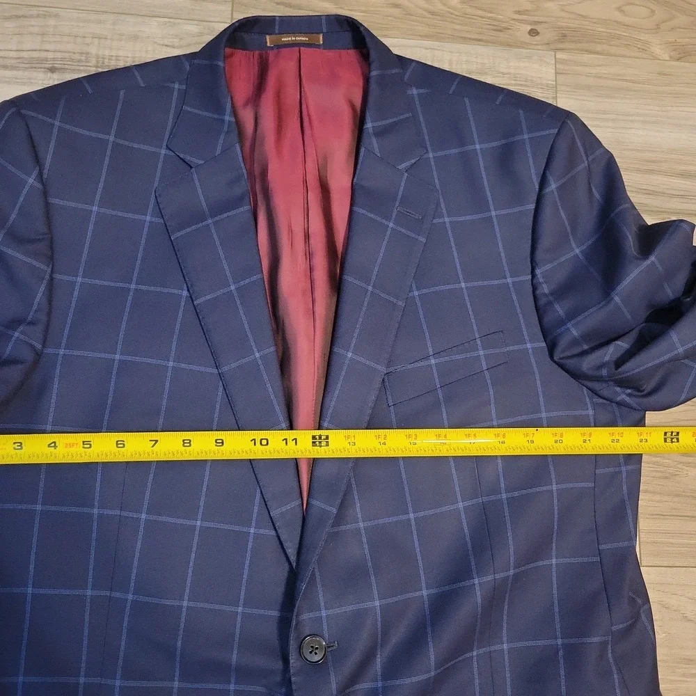 Peter Millar Blazer Jacket 46T Blue 100% Wool Windowpane Sport Coat Two-Button